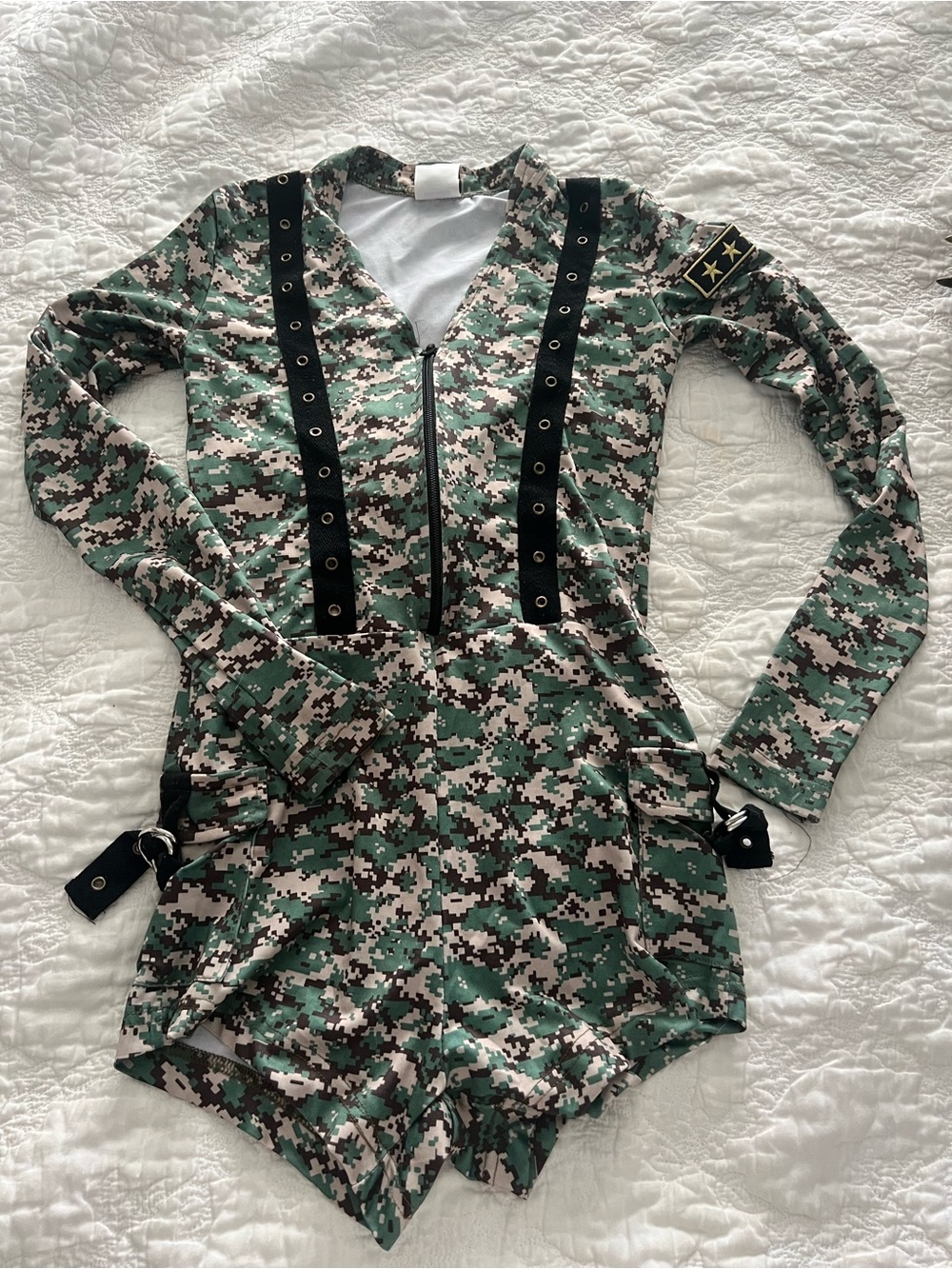 Army Brat Costume- Green Digital Camo Long-Sleeve Bodysuit Romper